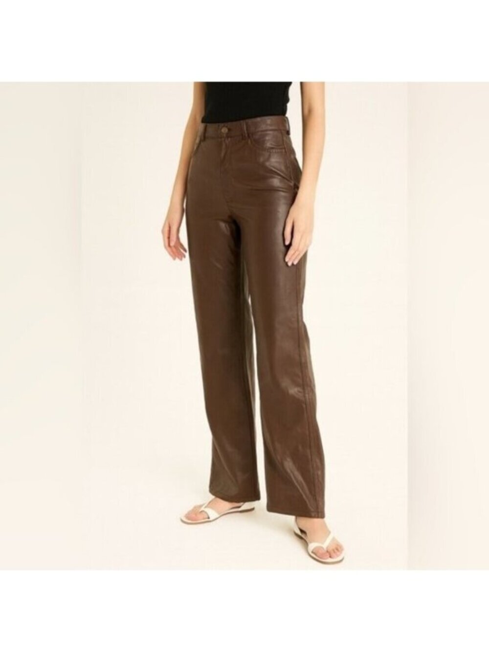 Garage Brown Faux Leather Straight-Leg Pants P/S